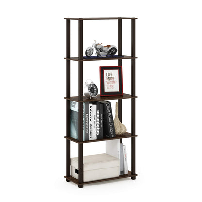 Furinno TURN-N-TUBE Corner Shelf, 5-Tier Corner Bookshelf, Open Storage Shelves, for Organization and Storage, Living Room, Home Office, Garage, Bedroom, Espresso
