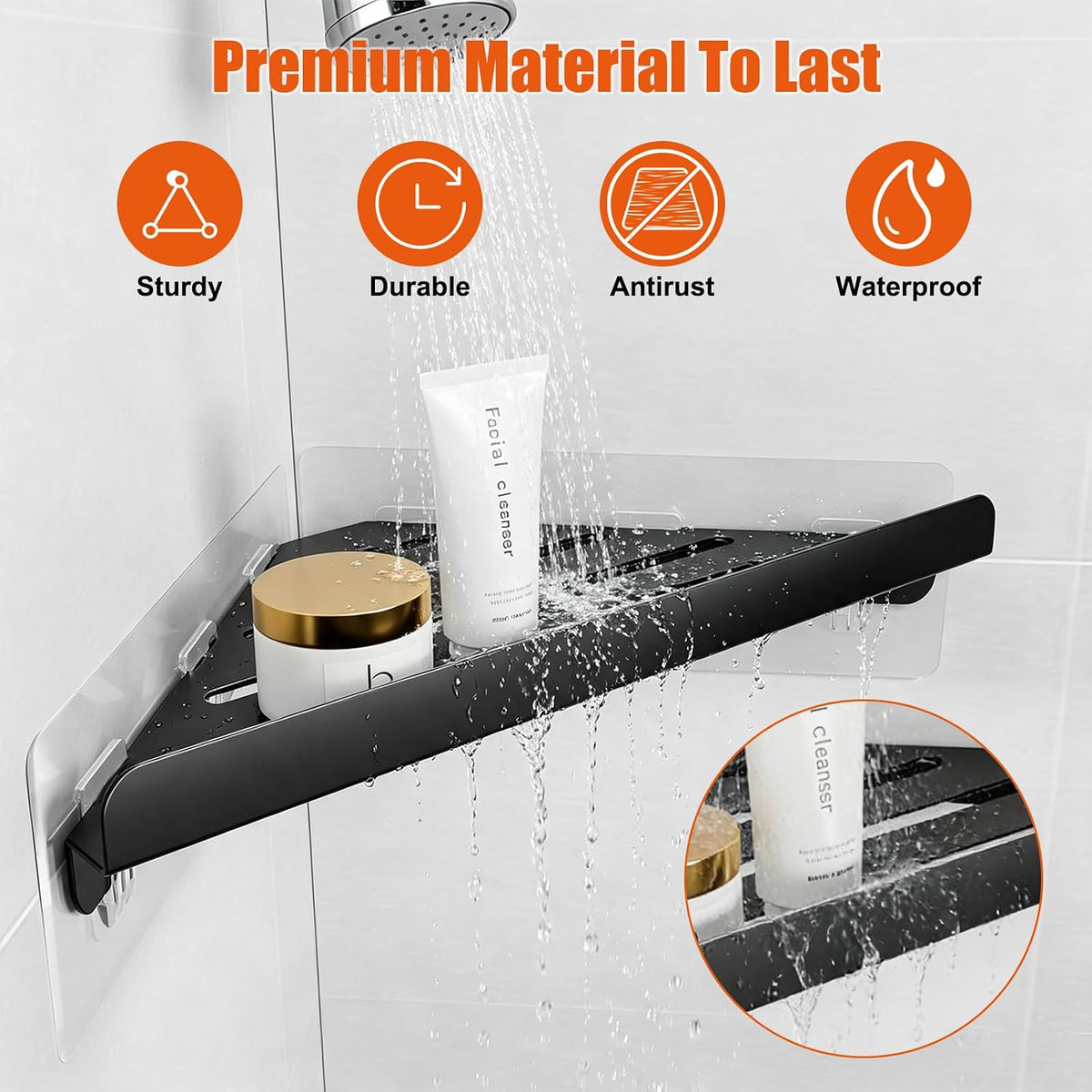 Fikoksol Shower Caddy Storage, Triangle Corner Shelf with Adhesive Hook