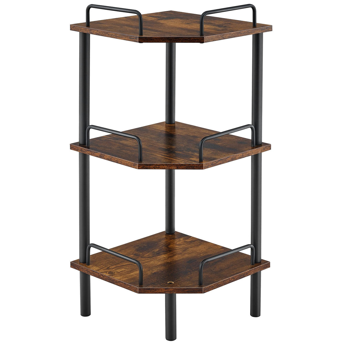 Tajsoon 3 Tier Corner Shelf Stand, Small Corner Table, Rustic Brown