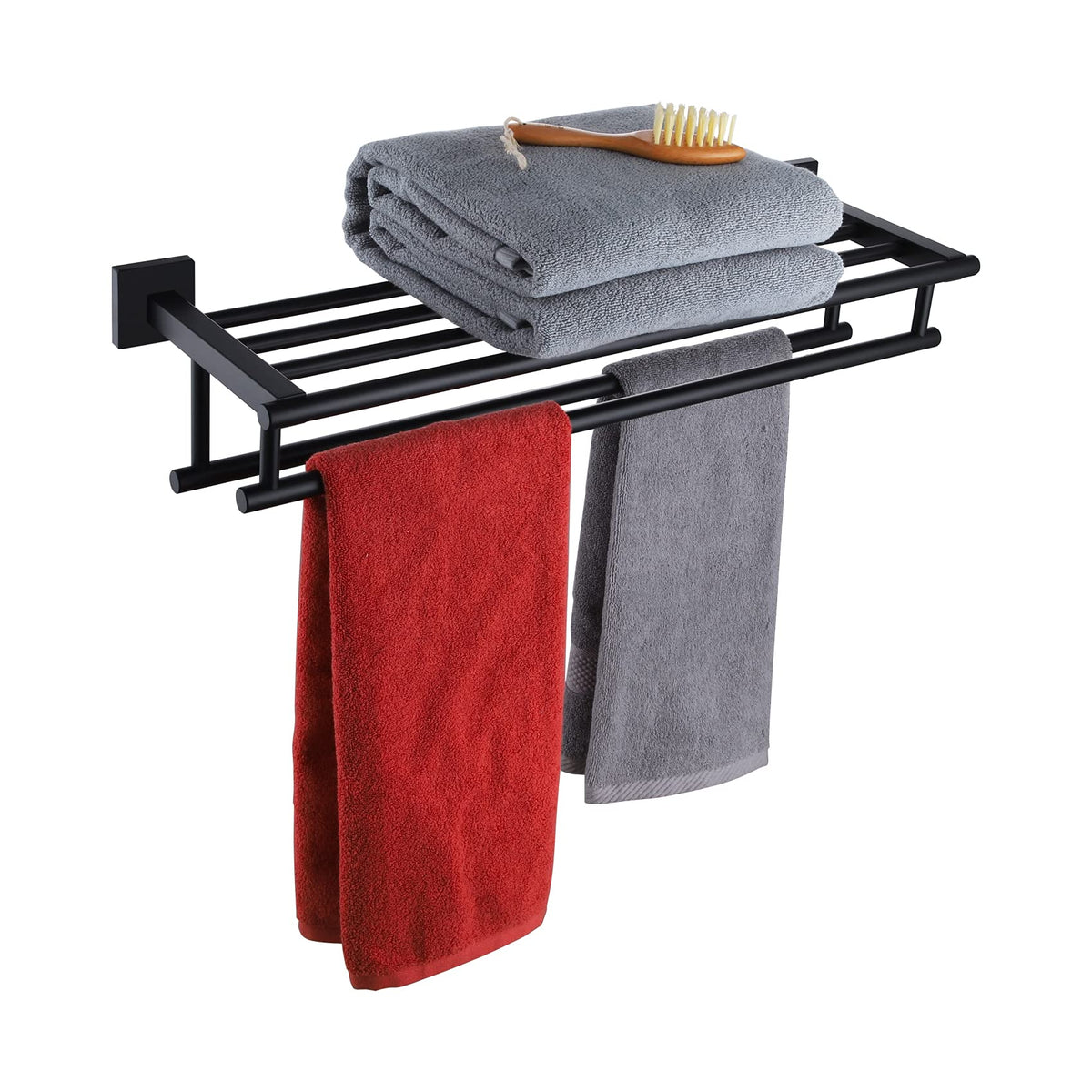 KOKOSIRI 20 Inch Towel Rail Towel Shelf with Double Towel Bars Bathroom Towel Rack Towel Holder Wall Mounted SUS 304 Stainless Steel, Brushed Nickel, B6005BR-L20