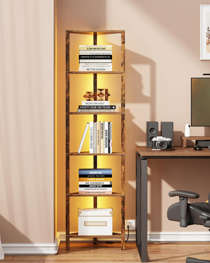 TUTOTAK Corner Shelf with LED Light, 6-Tier Corner Bookshelf