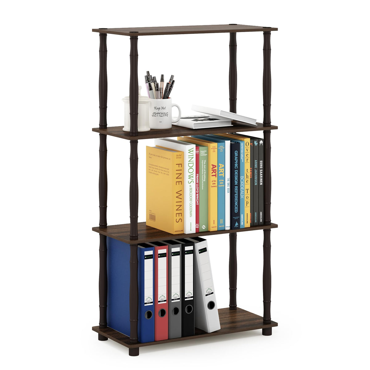 Furinno TURN-N-TUBE Corner Shelf, 5-Tier Corner Bookshelf, Open Storage Shelves, for Organization and Storage, Living Room, Home Office, Garage, Bedroom, Amber Pine