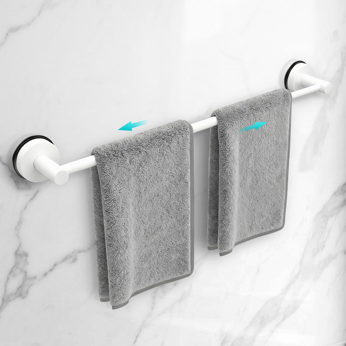 Adjustable Suction Cup Towel Bar for Bathroom Wall,14.6Inch~24 Inch Towel Racks for Bathroom,Stainless Steel Bath Towel Holder for Shower(Brushed Silver)