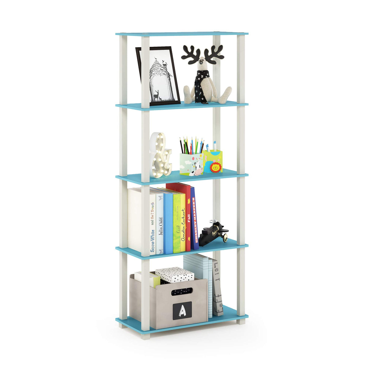 Furinno TURN-N-TUBE Corner Shelf, 5-Tier Corner Bookshelf, Open Storage Shelves, for Organization and Storage, Living Room, Home Office, Garage, Bedroom, Espresso