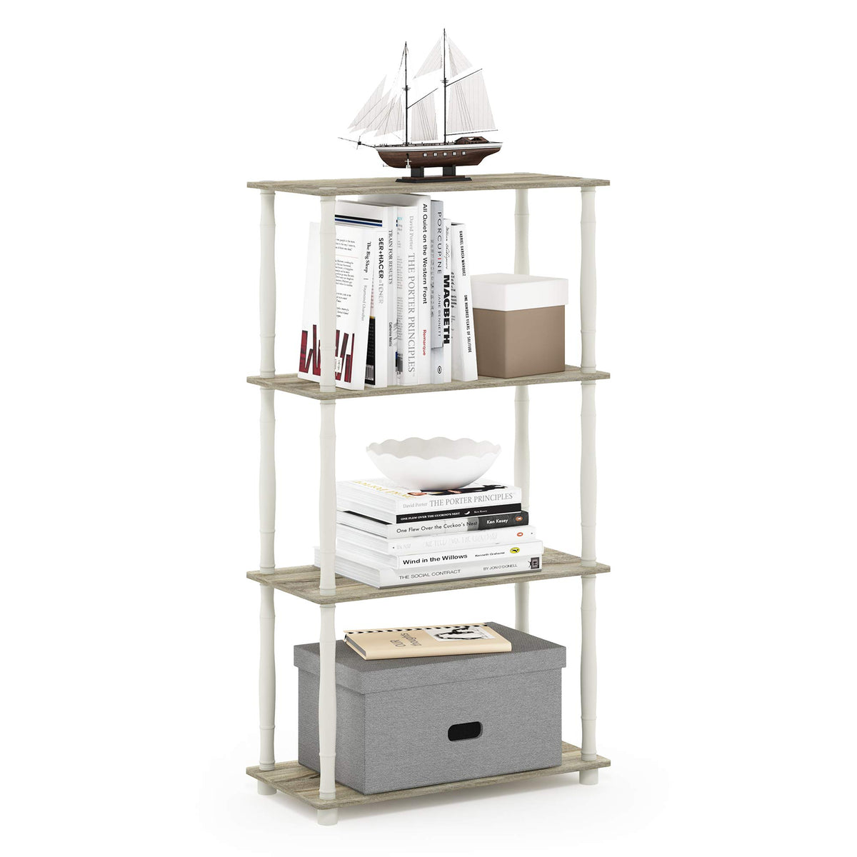Furinno TURN-N-TUBE Corner Shelf, 5-Tier Corner Bookshelf, Open Storage Shelves, for Organization and Storage, Living Room, Home Office, Garage, Bedroom, Amber Pine