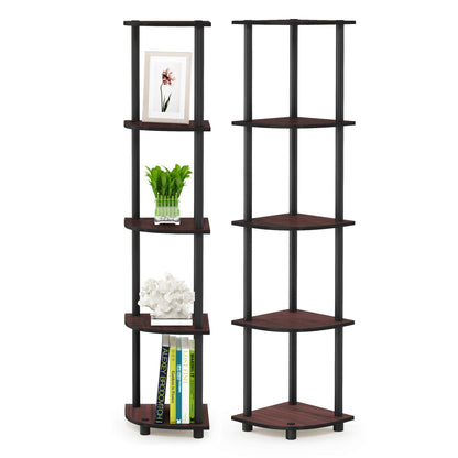 Furinno TURN-N-TUBE Corner Shelf, 5-Tier Corner Bookshelf, Open Storage Shelves, for Organization and Storage, Living Room, Home Office, Garage, Bedroom, Espresso