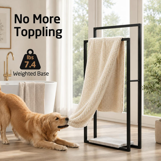 KES Standing Towel Rack, Heavy Marble Base, 2-Tier Floor Stand, Matte Black