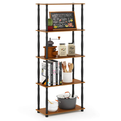 Furinno TURN-N-TUBE Corner Shelf, 5-Tier Corner Bookshelf, Open Storage Shelves, for Organization and Storage, Living Room, Home Office, Garage, Bedroom, Espresso