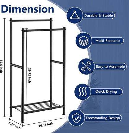Free Standing Towel Rack, 2 Tier Towel Racks for Bathroom with Storage Shelves, Outdoor Standing Towel Drying Rack for Poolside, Black, DECLUTTR