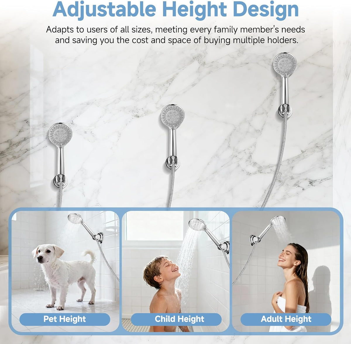 Shower Head Holder Suction, Chrome Removable Adjustable No-Drill