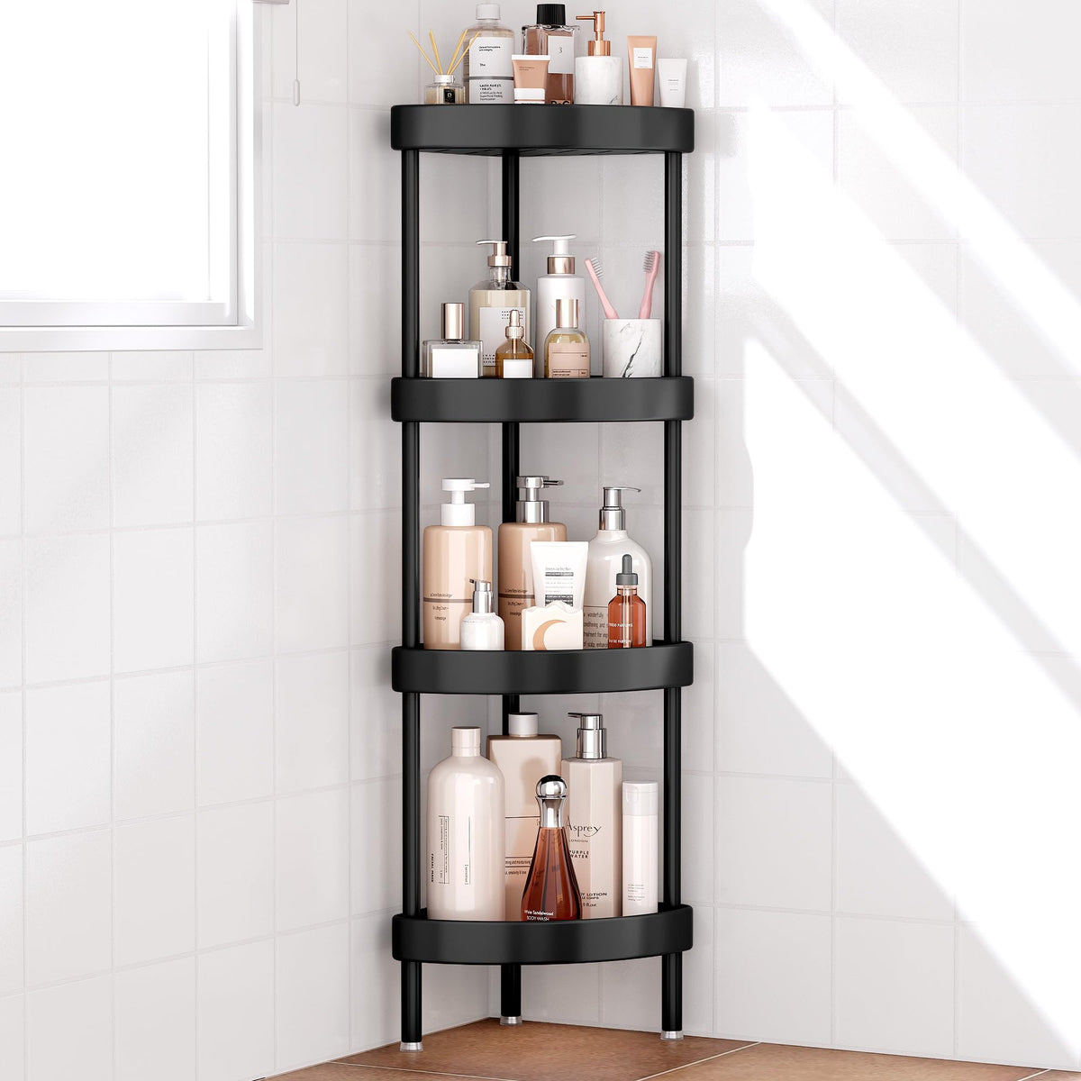 Nieifi 4 Tier Aluminum Corner Shower Caddy Standing Rustproof-Silver