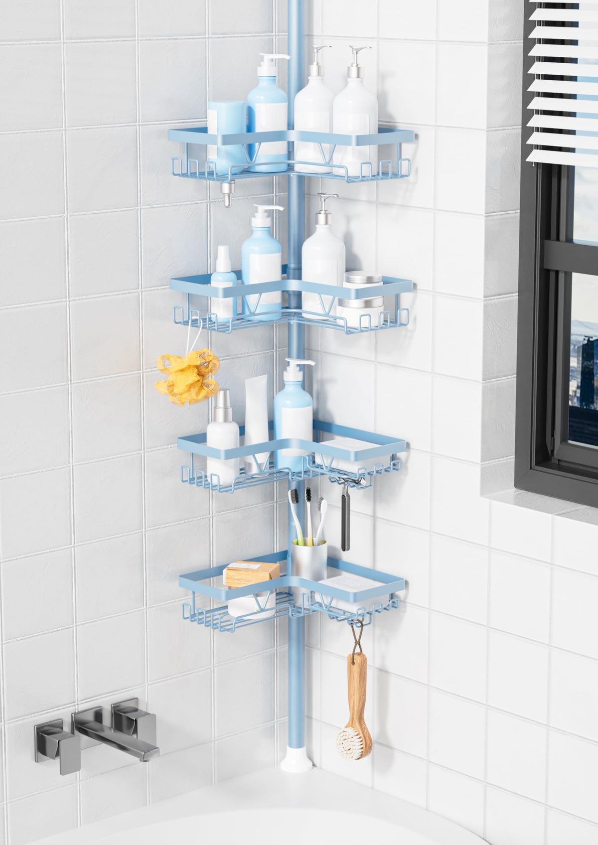 KEGII 4-Tier Corner Shower Caddy Tension Pole, Bathroom Shelf, Bronze
