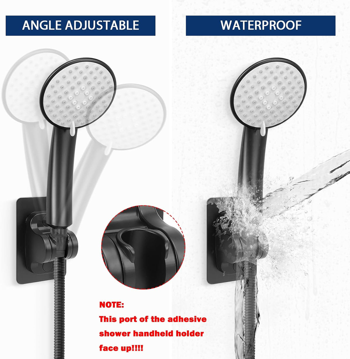 NearMoon Self Adhesive Shower Head Holder-Adjustable Handheld Shower Holder NO Drilling Wall Mount Waterproof (1 Pack, Matte Black)