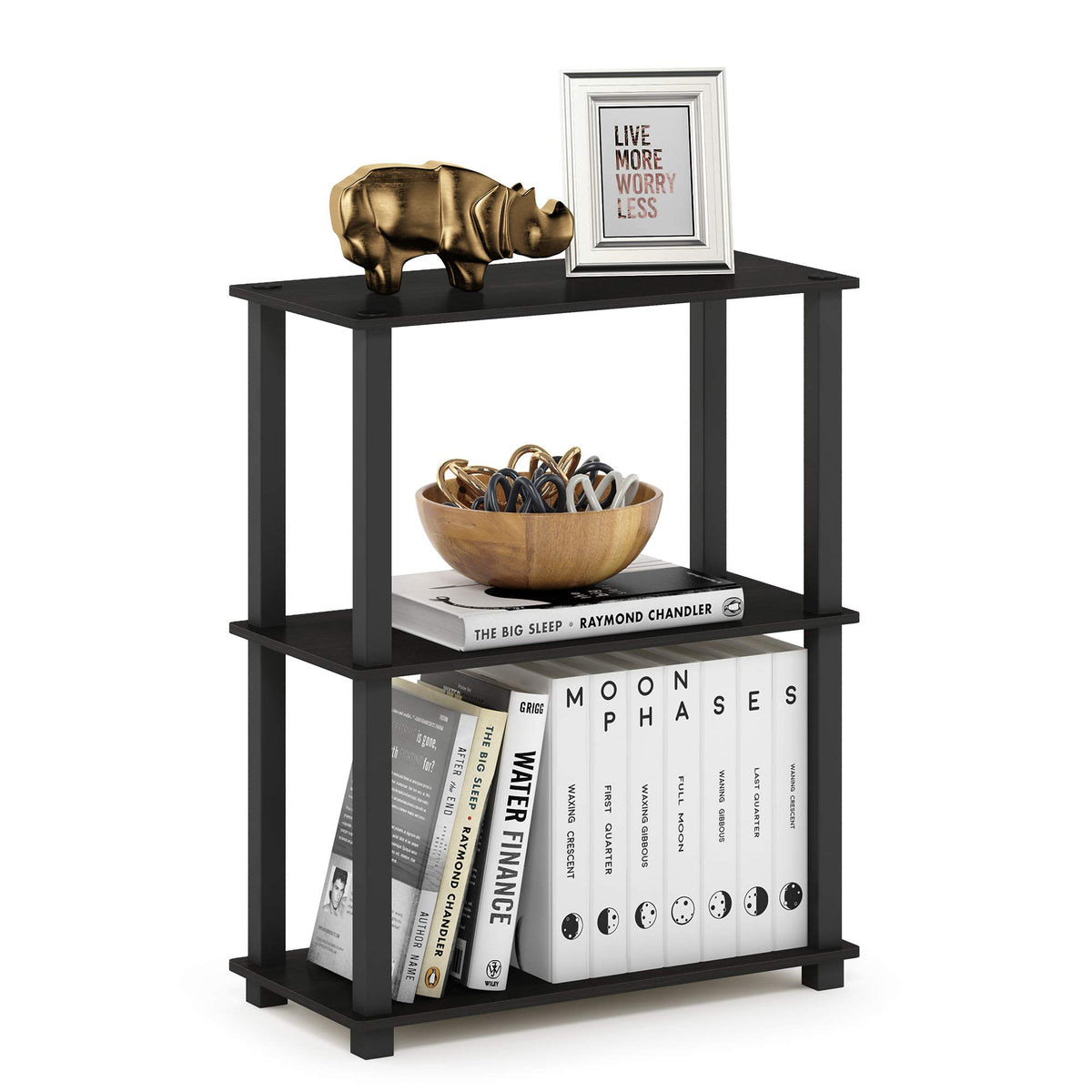 Furinno TURN-N-TUBE Corner Shelf, 5-Tier Corner Bookshelf, Open Storage Shelves, for Organization and Storage, Living Room, Home Office, Garage, Bedroom, Espresso