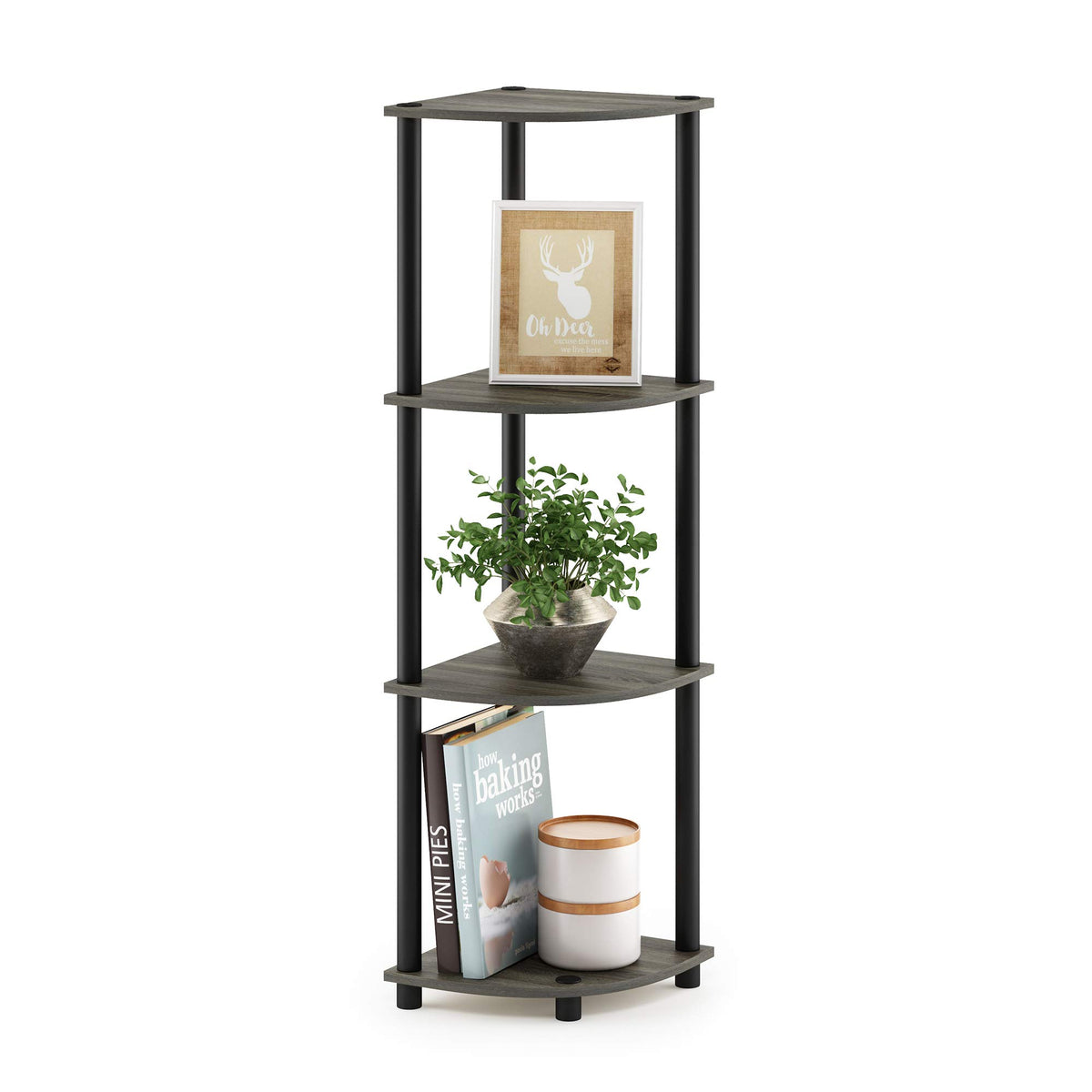 Furinno Turn-N-Tube Corner Shelf, 5-Tier Corner Bookshelf, Open Storage Shelves, for Organization and Storage, Living Room, Home Office, Garage, Bedroom, Black Espresso