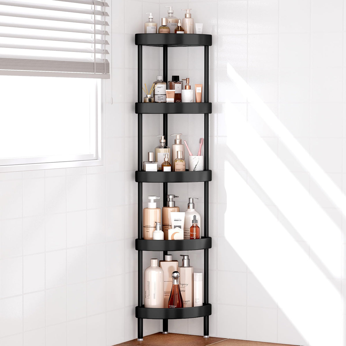 Nieifi 4 Tier Aluminum Corner Shower Caddy Standing Rustproof-Silver