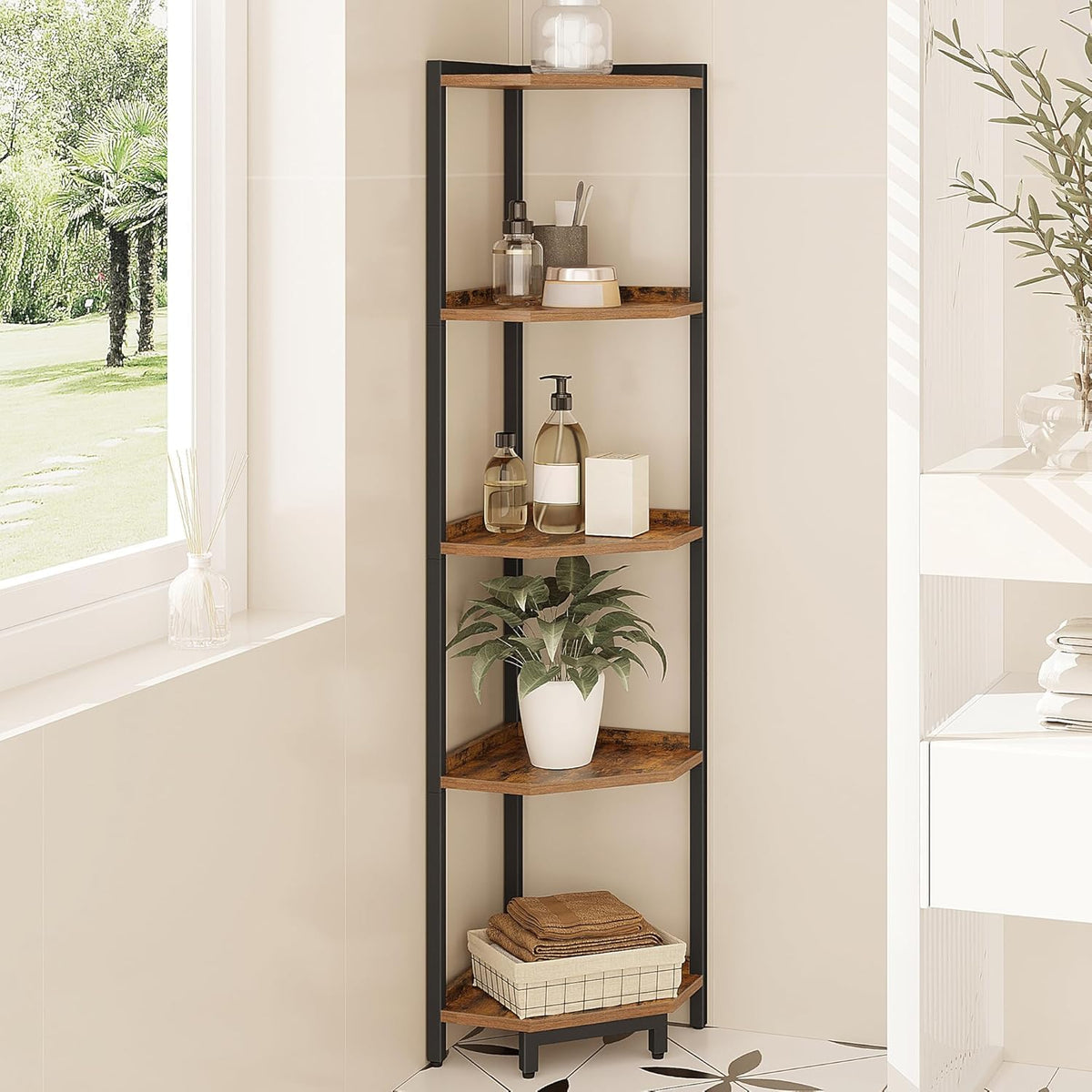 Hzuaneri Corner Shelf Stand 4-Tier Corner Bookshelf Storage Standing Shelf