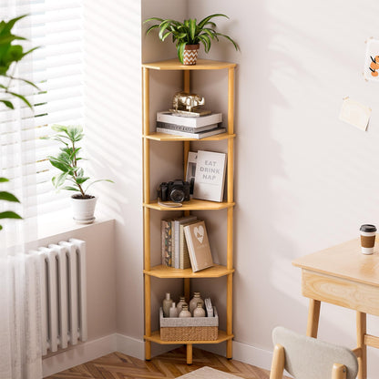 3 Tier Bamboo Corner Shelf, Storage Stand with Adjustable Feet, Small Spaces Corner Bookshelf, Plant Stand, Space-Saving Organizer Shelves, Small Corner Table for Bathroom Kitchen Living Room