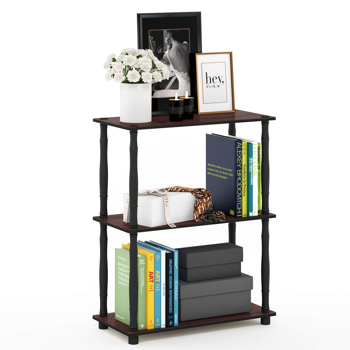 Furinno TURN-N-TUBE Corner Shelf, 5-Tier Corner Bookshelf, Open Storage Shelves, for Organization and Storage, Living Room, Home Office, Garage, Bedroom, Espresso
