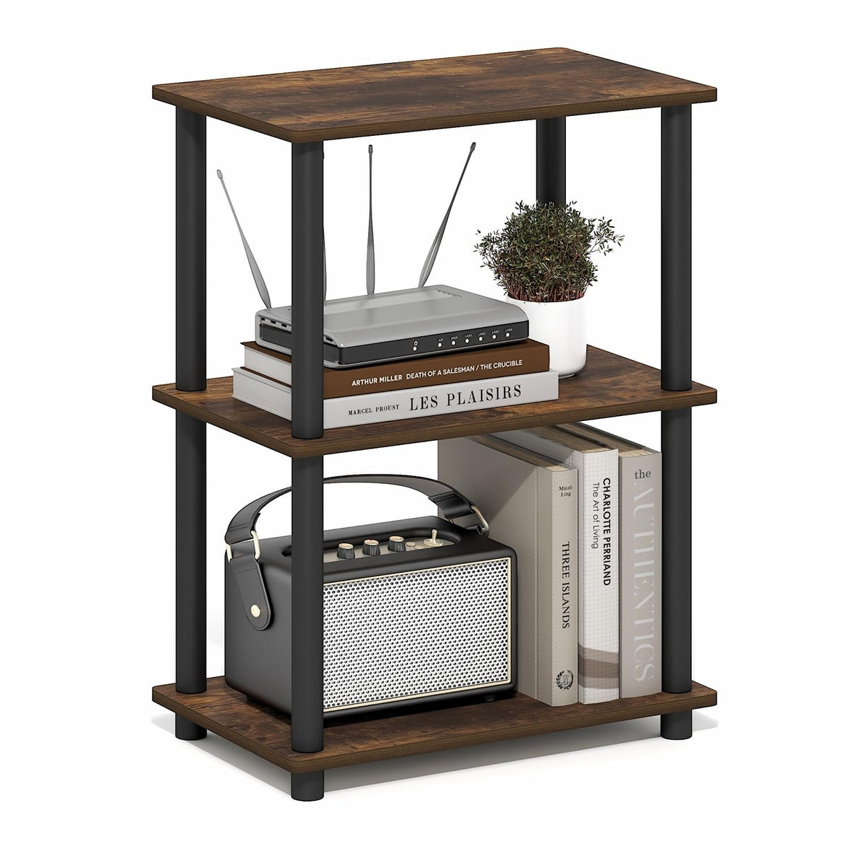 Furinno TURN-N-TUBE Corner Shelf, 5-Tier Corner Bookshelf, Open Storage Shelves, for Organization and Storage, Living Room, Home Office, Garage, Bedroom, Espresso