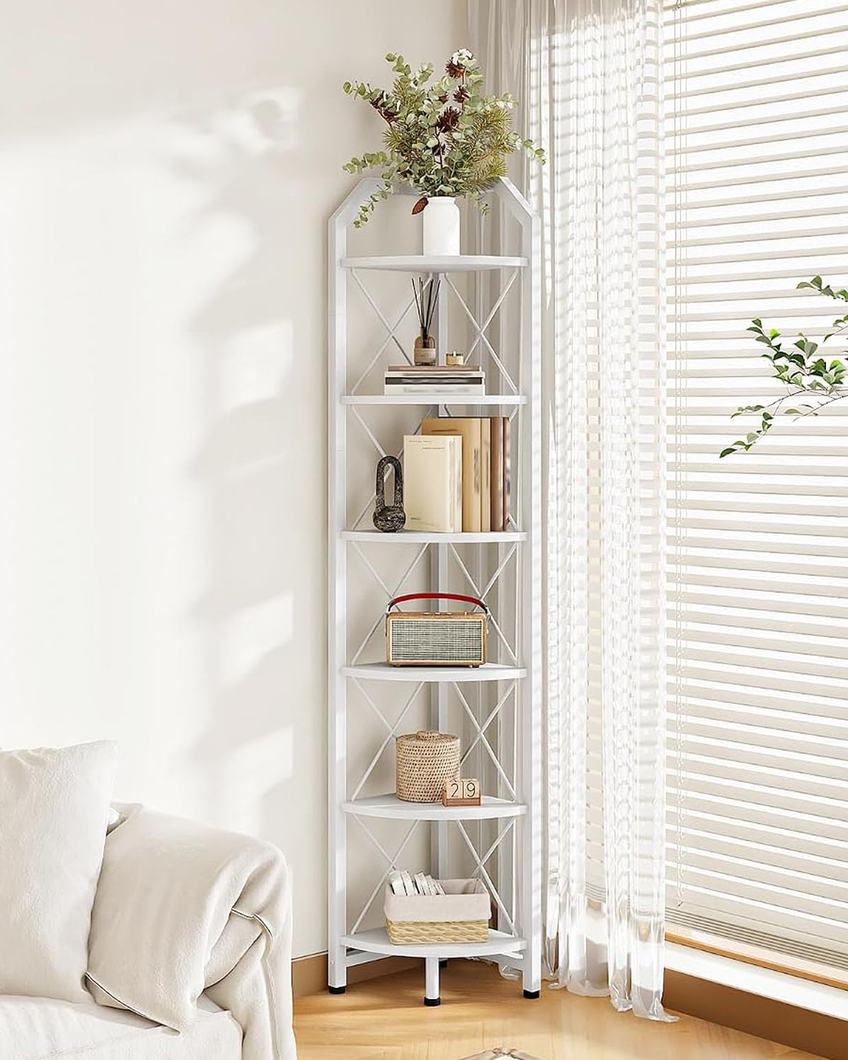 CHOEZON 6-Tier Corner Shelf, Industrial Corner Bookshelf, 71.2" Corner Storage Stand, Plant Stand Display Shelf, Corner Bookcase for Bedroom, Living Room, Home Office, Rustic Brown and Black TCJ11BF
