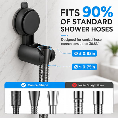 Shower Head Holder Suction, Shower Head Holder, Adjustable Bathroom Suction Cup, No Drilling Shower Head Bracket for Bathroom, Removable Wall Mounted Suction Bracket, Waterproof