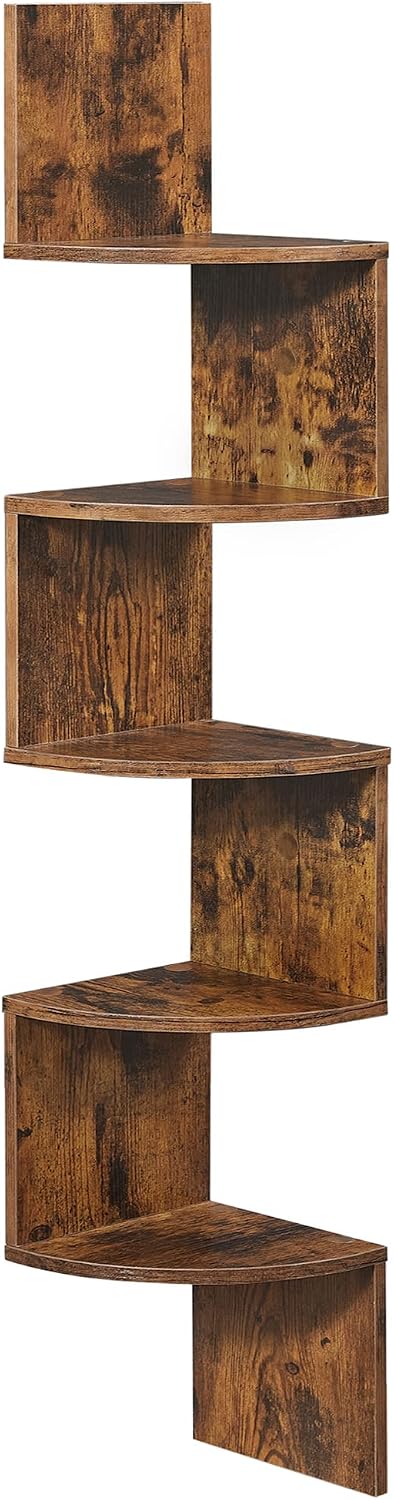 VASAGLE Corner Shelf Wall Mount, 5-Tier Floating Corner Bookshelf