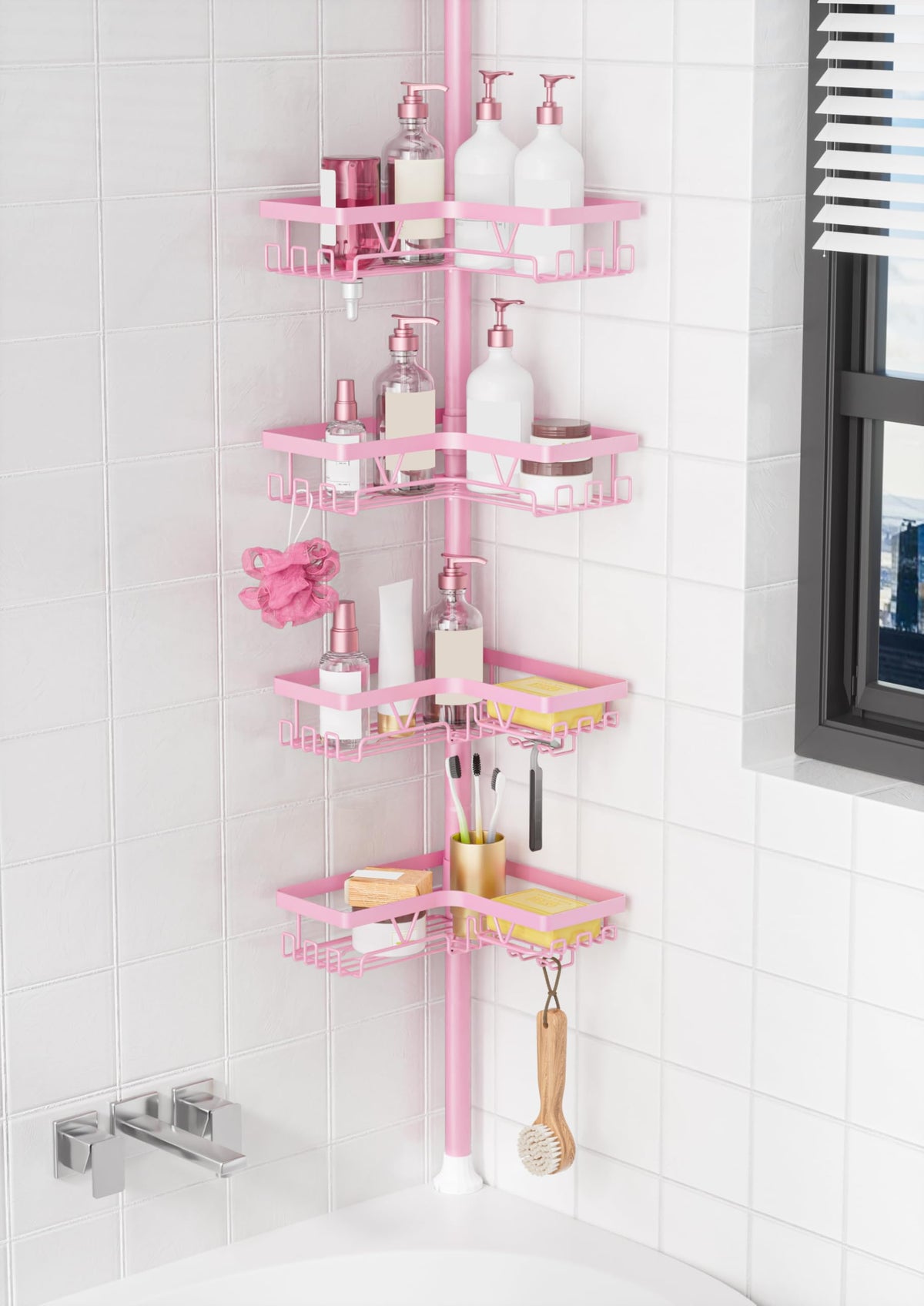 KEGII 4-Tier Corner Shower Caddy Tension Pole, Bathroom Shelf, Bronze
