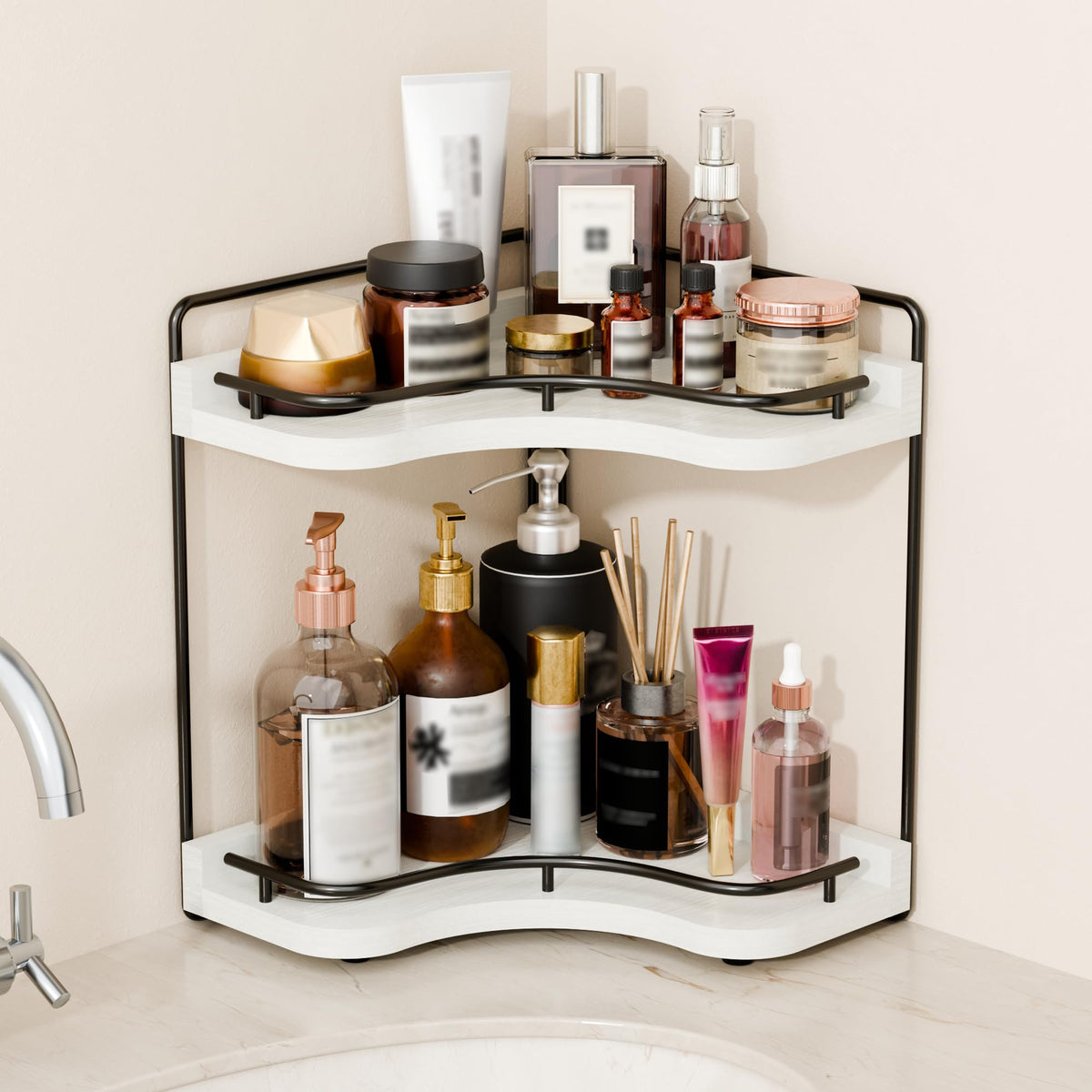 2-Tier Corner Bathroom Counter Organizer for Storage, Dark Brown