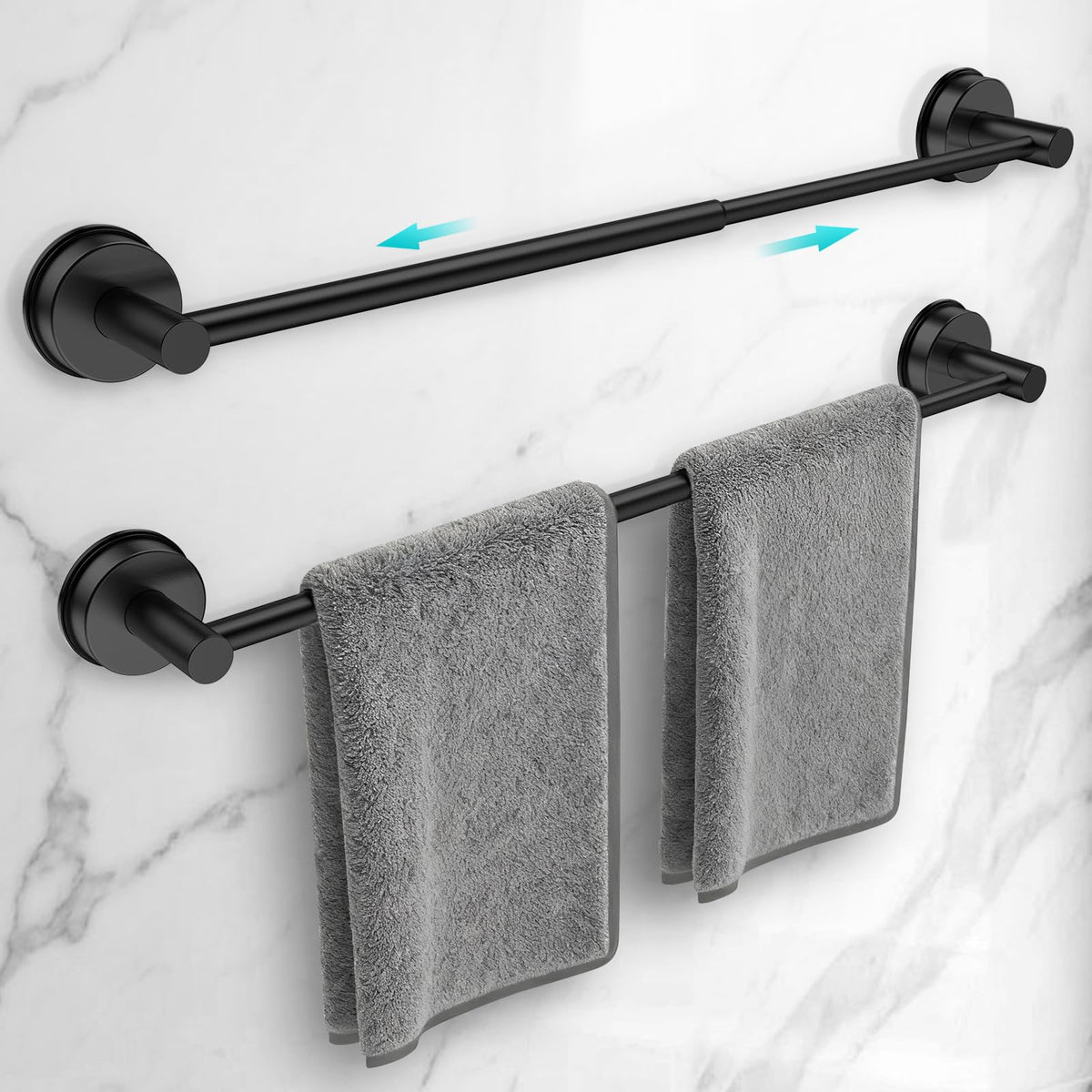 Adjustable Suction Cup Towel Bar for Bathroom Wall,14.6Inch~24 Inch Towel Racks for Bathroom,Stainless Steel Bath Towel Holder for Shower(Brushed Silver)