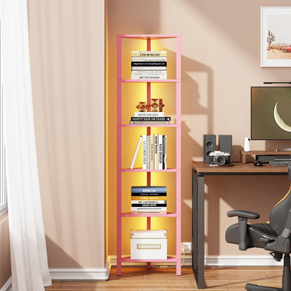 TUTOTAK Corner Shelf with LED Light, 6-Tier Corner Bookshelf