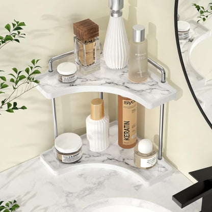 KES 2-Tier Ceramic Bathroom Corner Countertop Organizer, Polished Chrome