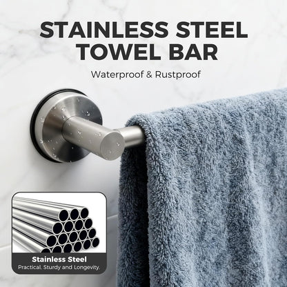 Adjustable Suction Cup Towel Bar for Bathroom Wall,14.6Inch~24 Inch Towel Racks for Bathroom,Stainless Steel Bath Towel Holder for Shower(Brushed Silver)