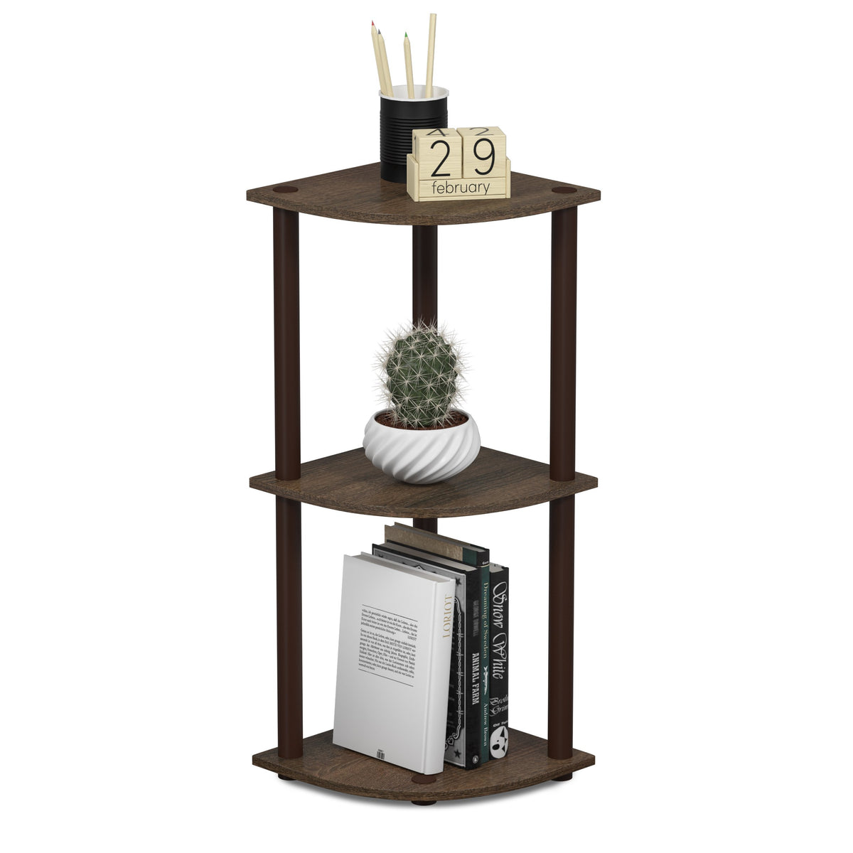 Furinno Turn-N-Tube Corner Shelf, 5-Tier Corner Bookshelf, Open Storage Shelves, for Organization and Storage, Living Room, Home Office, Garage, Bedroom, Black Espresso