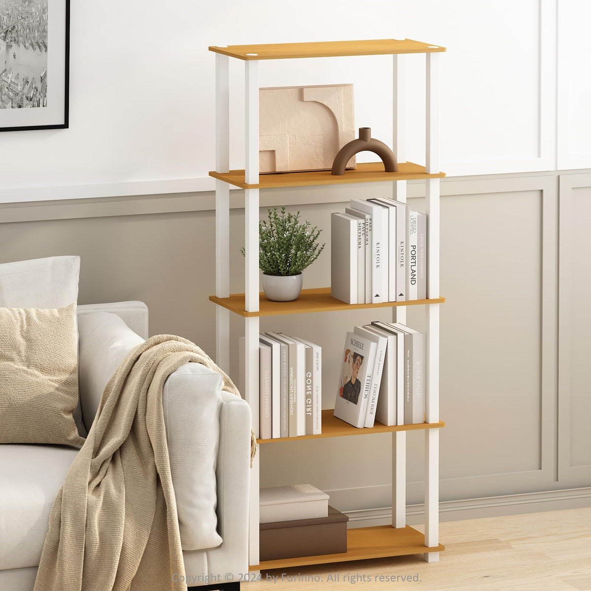 Furinno TURN-N-TUBE Corner Shelf, 5-Tier Corner Bookshelf, Open Storage Shelves, for Organization and Storage, Living Room, Home Office, Garage, Bedroom, Espresso