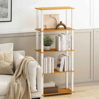 Furinno TURN-N-TUBE Corner Shelf, 5-Tier Corner Bookshelf, Open Storage Shelves, for Organization and Storage, Living Room, Home Office, Garage, Bedroom, Espresso