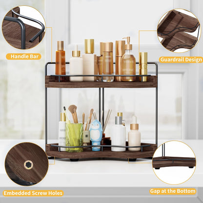 2-Tier Corner Bathroom Counter Organizer for Storage, Dark Brown