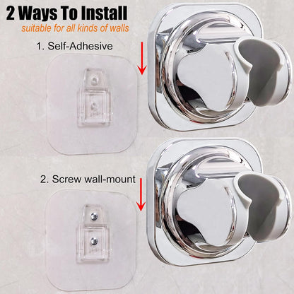 Shower Head Holder, Adjustable Handheld Shower Head Holder Adhesive or Screw Wall Mount Shower Wand Holder Waterproof by Lofekea (2 Pack, Chrome)