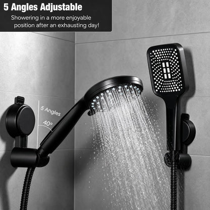 Handheld Shower Head Holder- Enhanced Suction Cup - 5 Angles Adjustable - Relocated Bathroom Wall Mount Shower Hose Holder (Matte Black)
