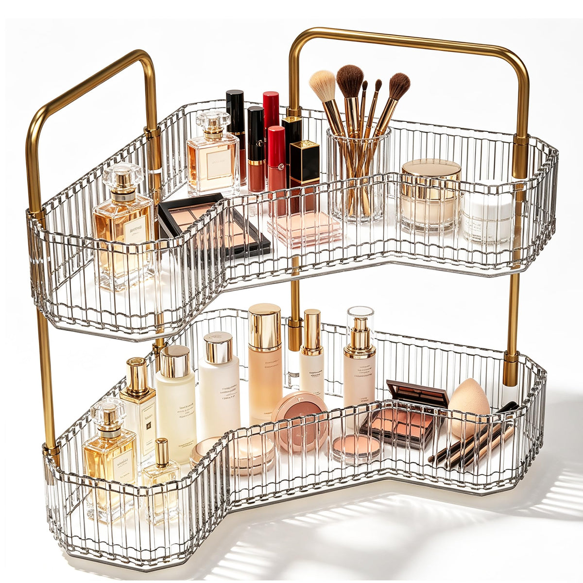 3-Tier Corner Bathroom Organizer, Skincare Vanity Counter Shelf Orange