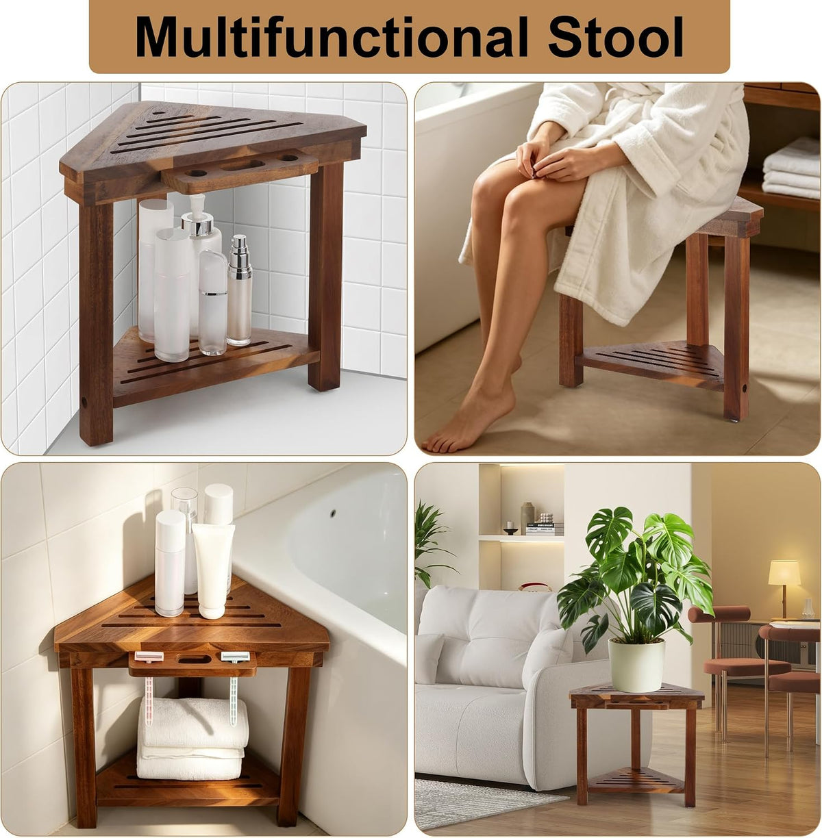 Shower Foot Rest for Shaving Legs, Corner Shower Bench with Razor Holder