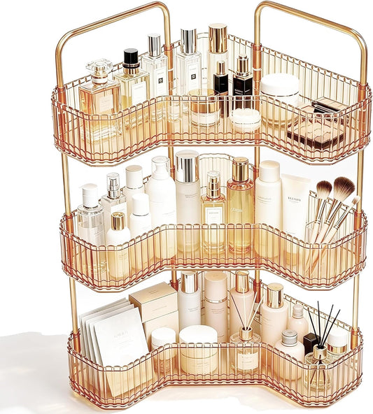 3-Tier Corner Bathroom Organizer, Skincare Vanity Counter Shelf Orange