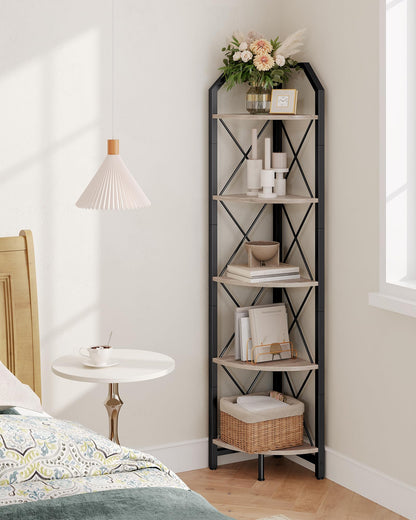 CHOEZON 59.4" Corner Shelf, 5-Tier Industrial Corner Bookshelf, Corner Storage Stand, Plant Stand Display Shelf, Bookcase for Bedroom, Living Room, Home Office, Rustic Brown and Black TCJ10BF