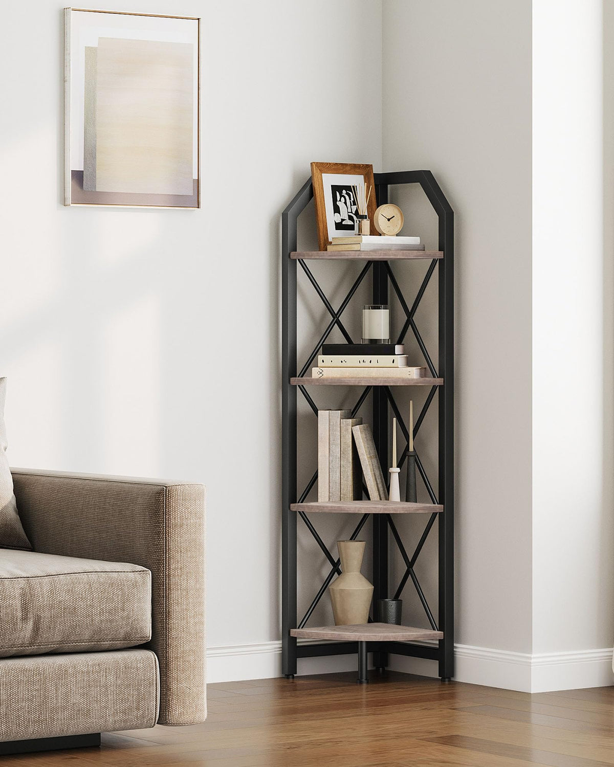 CHOEZON 59.4" Corner Shelf, 5-Tier Industrial Corner Bookshelf, Corner Storage Stand, Plant Stand Display Shelf, Bookcase for Bedroom, Living Room, Home Office, Rustic Brown and Black TCJ10BF
