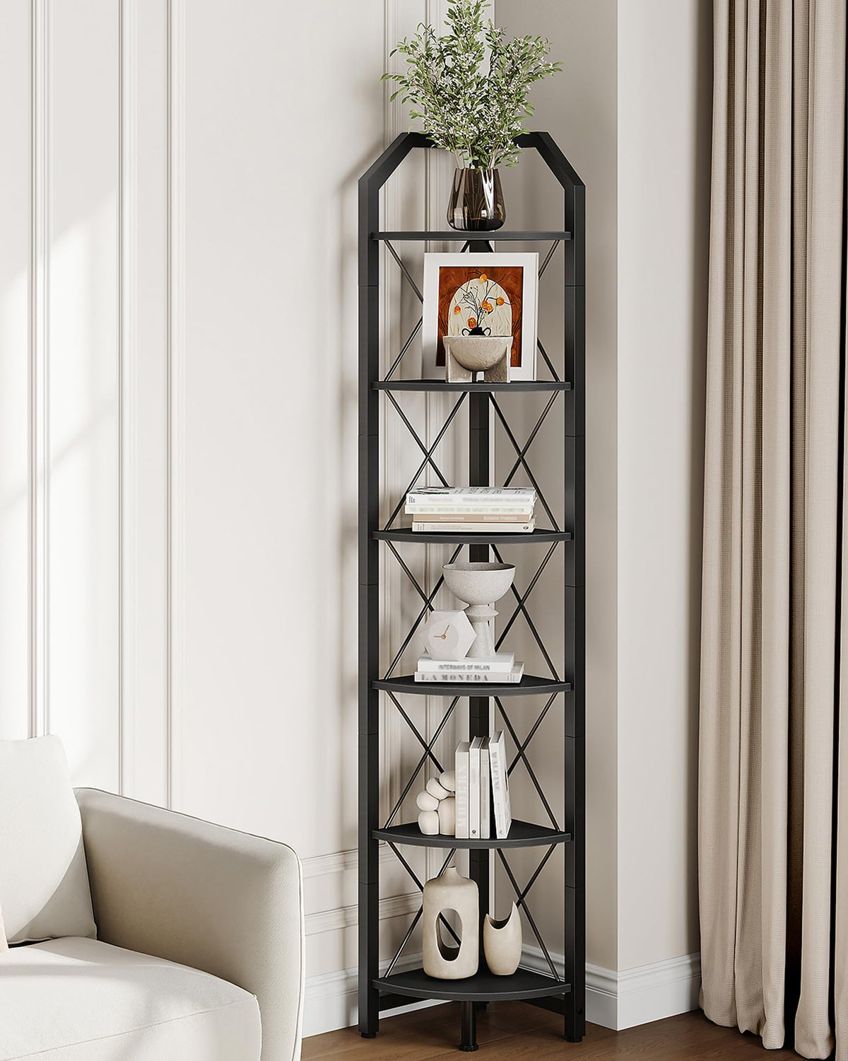 CHOEZON 6-Tier Corner Shelf, Industrial Corner Bookshelf, 71.2" Corner Storage Stand, Plant Stand Display Shelf, Corner Bookcase for Bedroom, Living Room, Home Office, Rustic Brown and Black TCJ11BF