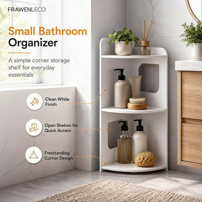 3-Tier Bathroom Corner Shelf, PVC Freestanding Corner Storage Shelf for Bathroom, Toilet, Shower, Kitchen and Small Spaces, Triangle Floor Organizer Rack, White
