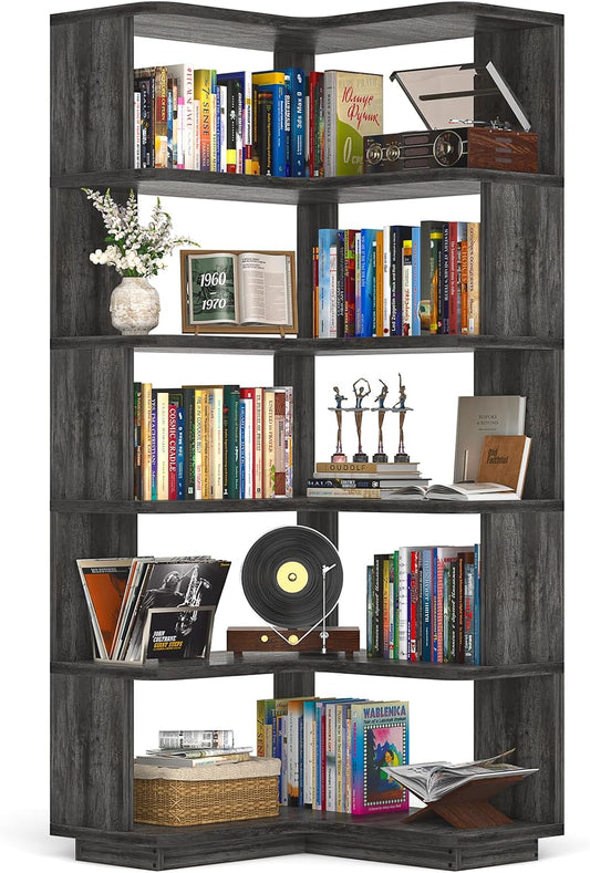 Armocity Corner Book Shelf, 6-Shelf L Shaped Corner Bookshelf with Baffle