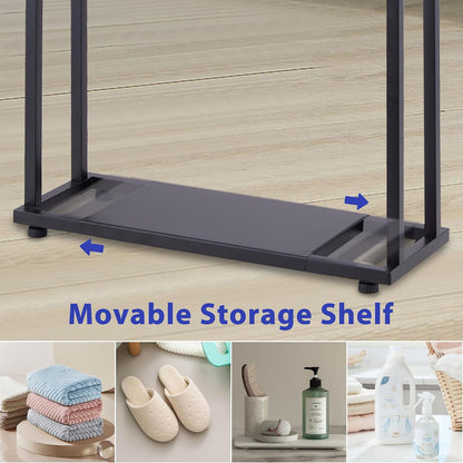 39-Inch Tall Towel Rack for Bathroom, 2-Tier Freestanding Towel Stand with Storage Shelf for Oversized Bath Towels, Poolside, Black, ALHAKIN