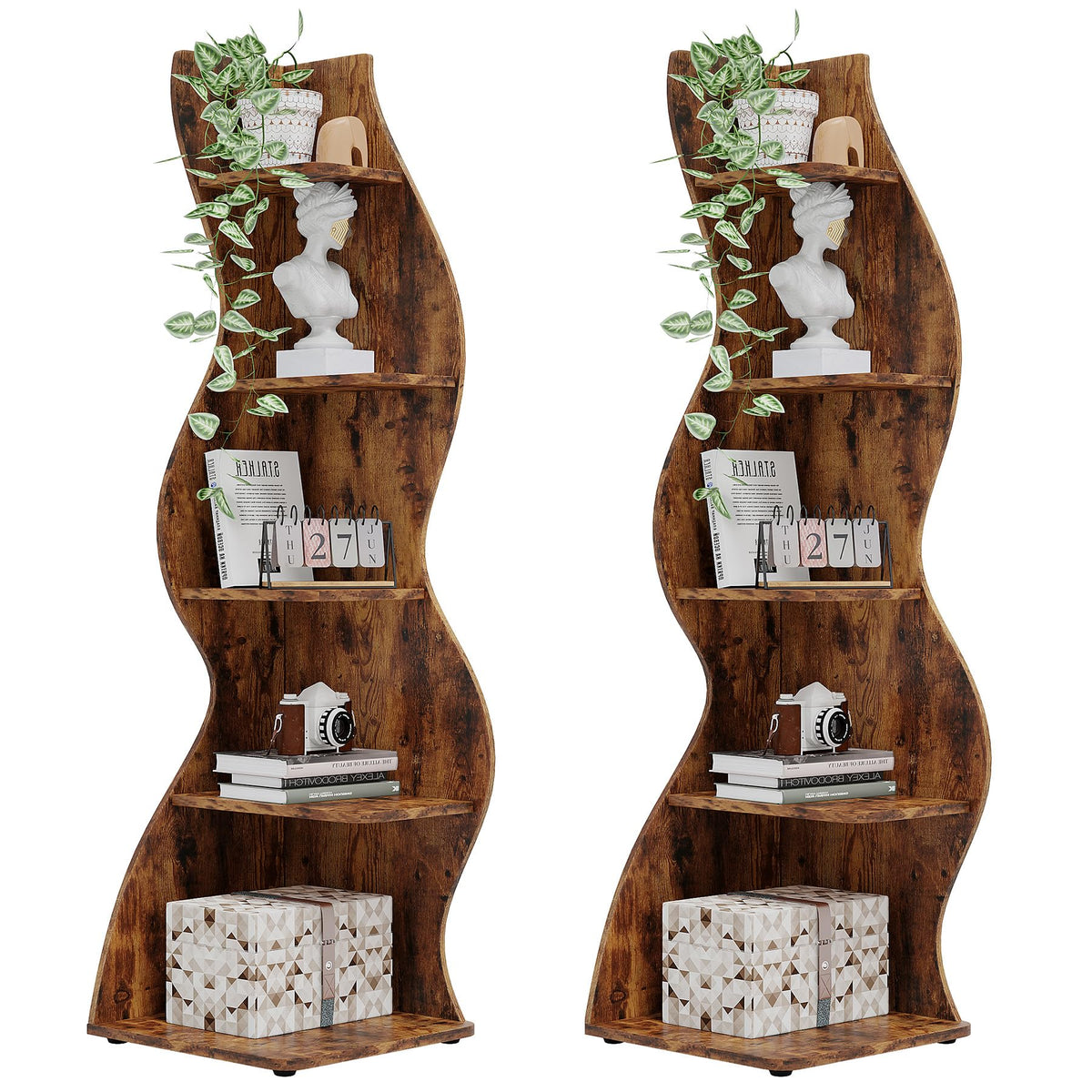 Tribesigns Corner Shelf, Modern 5-Tier Wall Corner Bookshelf, Stylish Corner Small Bookcase Storage Rack Plant Stand with Unique Shape for Living Room, Home Office (Sage Green, 1PC)