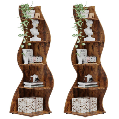 Tribesigns Corner Shelf, Modern 5-Tier Wall Corner Bookshelf, Stylish Corner Small Bookcase Storage Rack Plant Stand with Unique Shape for Living Room, Home Office (Sage Green, 1PC)